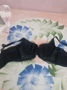 Floral Embroidered Black Bra