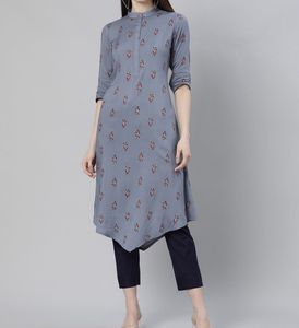 Gray Blue Printed Kurti