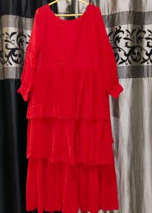 Red Ruffled Midi Dress
