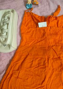 Orange Button-Front Sundress