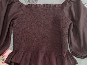 Black Smocked Puff Sleeve Top