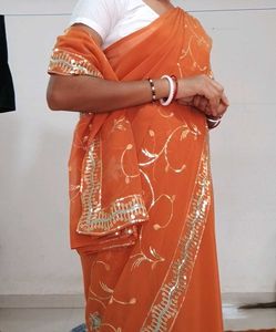 Rust Sequin Saree