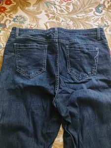 Navy Blue One Sided Embroidery Jeans