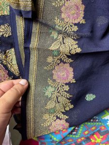Elegant Navy Blue Banarasi Saree