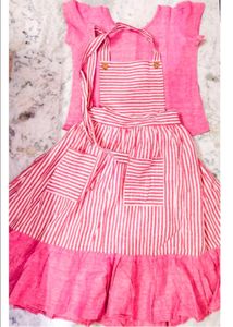 Pink Striped Jumper Dress & Tee Set