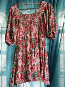 Beautiful Floral Printed Short Dress - Western Dress - Cotton Wear