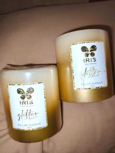 Gold Irish Glitter Pillar candles 260gm Each