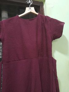 Maroon Mirror Work Dress -45 Inches Long