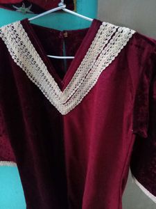 Elegant Maroon Velvet Kurta