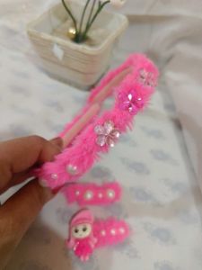 Combo Of 2 cute Pink Hairband+Hair clips