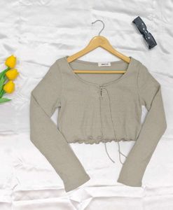 Ribbed Tie-Front Crop Top