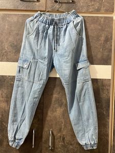 Light Wash Denim Cargo Joggers