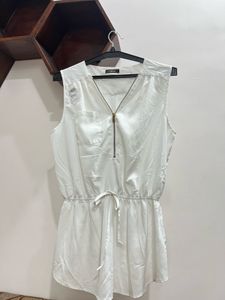 White Sleeveless Zip-Up Top