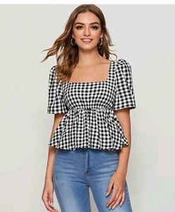Chic Gingham Peplum Top