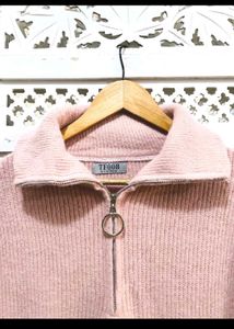 Pink TFUUU Quarter-Zip Sweater