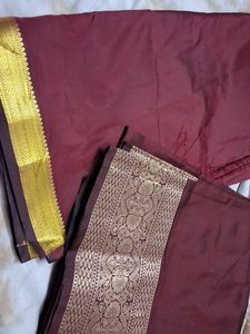 Maroon Silk with Gold Border blouse piece