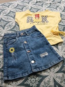 Girl's Denim Skirt & Graphic Tee Set