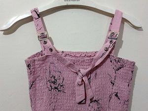 Pink Floral Smocked Tank Top