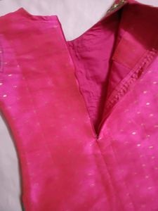 Pink Silk Kurta With Border Work For Girls