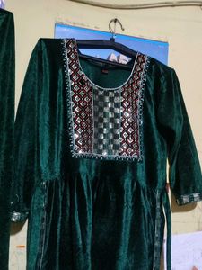 Green Velvet Kurta Set