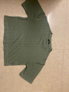 Olive Green Cropped Ribbed Top
