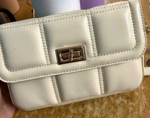 Cream Quilted Crossbody Bag