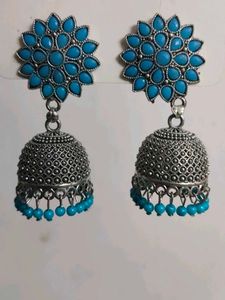 Blue Stone Jhumka Earrings
