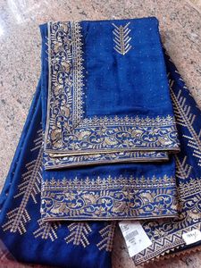Elegant Blue &amp; Gold Embroidered Salwar Kameez