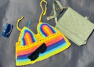 Rainbow Crochet Halter Top