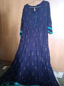 Navy Blue Printed Casual Dress