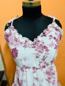 White Floral Dress Xl Size