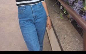 Stretchable Straight Fit High Waist Blue Jeans
