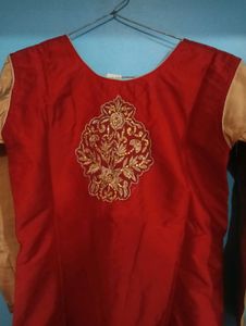Embroidered Red &amp; Gold Kurta Set