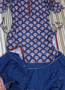 Blue Printed Kurta Set (anarkali)
