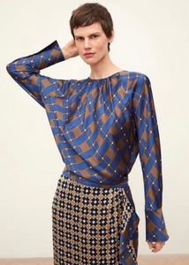 Women&#39;s Long Sleeves Blouse Multicolor Blue &amp; Brow