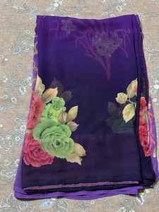 chiffon purple and blue shade flower print saree