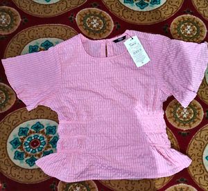 Pink Textured Flutter Sleeve Top