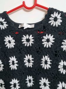 Black Crochet Floral Top
