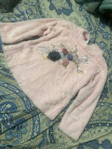 Pink Fuzzy Floral Sweater