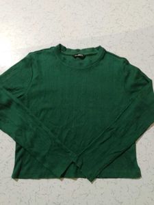 Green Ribbed Long Sleeve Top