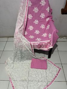 Pink Dress Material Handwork, Embroidery Dupatta