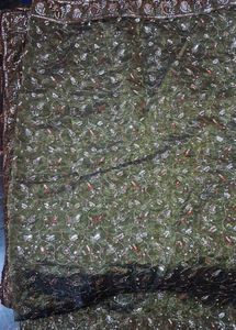 Green Net Designer Chamki Work  Embellished Saree