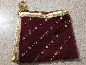 Bridal Maroon & Gold Embroidered Dupatta