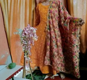 Orange Anarkali Suit with Dupatta
