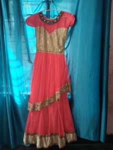 Coral &amp; Gold Embellished Party Dress