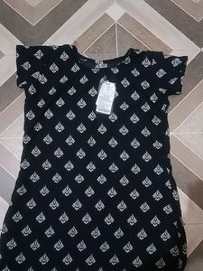 New Black Floral Print Straight Kurti