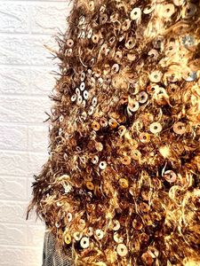 Caramel Brown &amp; Copper Fur Sequin Party Tee