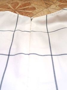 White Grid Tie-Sleeve Blouse