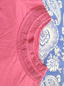 Cute Pink Lace Neck Top