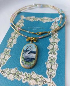 Enchanted Swan Lake II Clay Pendant Necklace